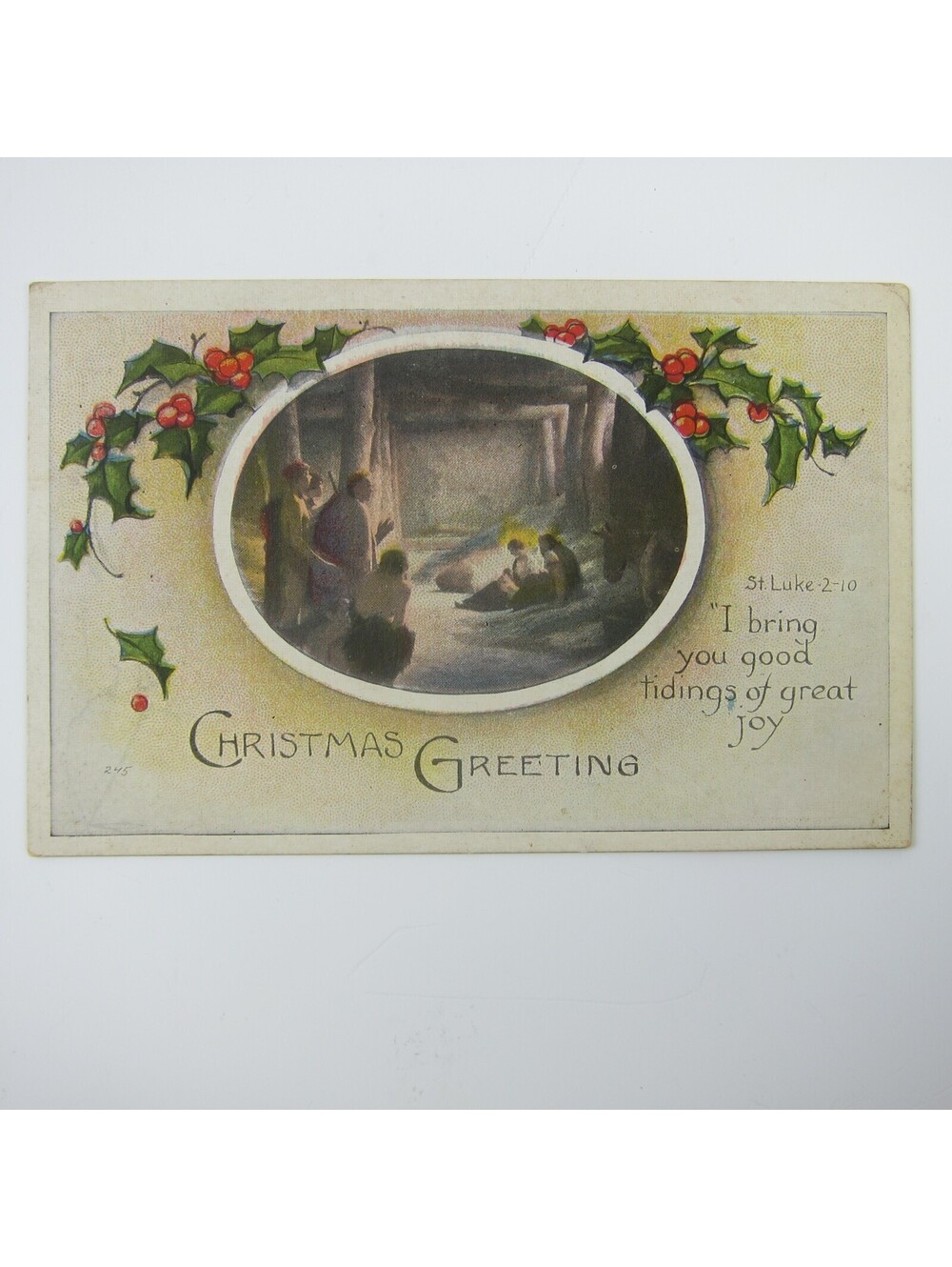 Vintage Christmas Postcard Religious Shepherds Stable Jesus Mary Joseph Antique
